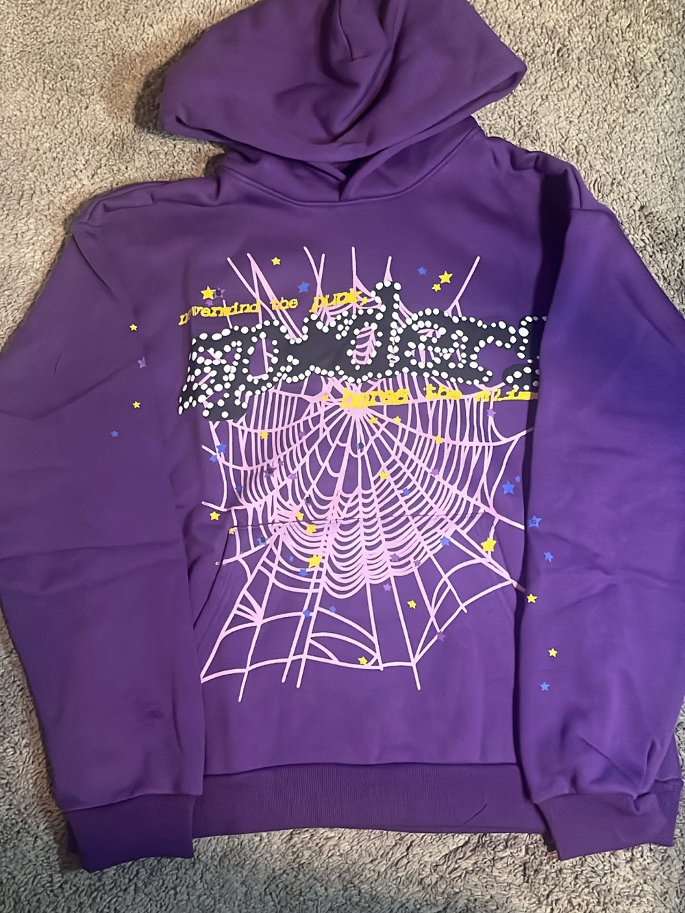Purple Sp5der Hoodie Sweatshirt with Spiderweb Design